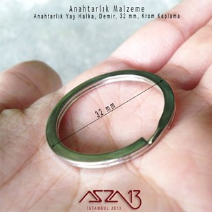 Krom ve Saten Krom Kaplamalı Anahtarlık Yayı Düz Halka 32 mm / Paket İçeriği 3 Adet