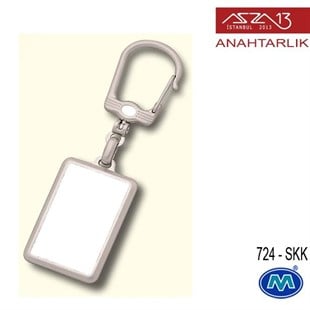 Metalik Saten Krom Dikdörtgen (31x102 mm) Çift Taraflı Boş Yuvalı Anahtarlık (724-SKK)