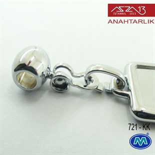 Klipsiz Metalik Krom Dikdörtgen (23x85 mm) Çift Taraflı Boş Yuvalı Anahtarlık (721-KK)