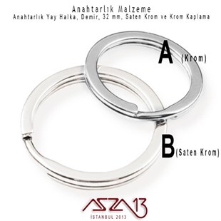 Krom ve Saten Krom Kaplamalı Anahtarlık Yayı Düz Halka 32 mm / Paket İçeriği 3 Adet