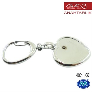 Metalik Krom Kalp (37x92 mm) Çift Taraflı Boş Yuvalı Anahtarlık (402-KK)