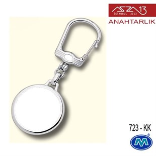 Metalik Krom Yuvarlak (36x93 mm) Çift Taraflı Boş Yuvalı Anahtarlık (723-KK)