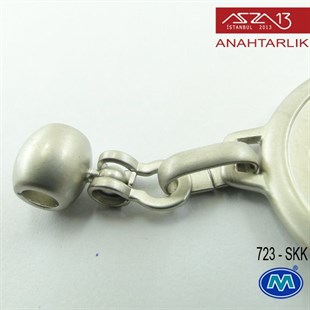 Klipsiz Metalik Saten Krom Yuvarlak (36x69 mm) Çift Taraflı Boş Yuvalı Anahtarlık (723-SKK)