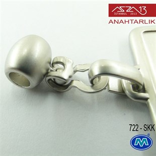 Klipsiz Metalik Saten Krom Kare (32x65 mm) Çift Taraflı Boş Yuvalı Anahtarlık (722-SKK)
