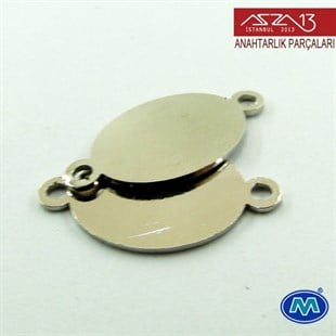 Saten Krom Kaplamalı Oval Çift Kulplu Ara Parça 26x14 mm / Paket İçeriği 2 Adet