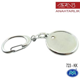 Metalik Krom Yuvarlak (36x93 mm) Çift Taraflı Boş Yuvalı Anahtarlık (723-KK)