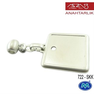 Klipsiz Metalik Saten Krom Kare (32x65 mm) Çift Taraflı Boş Yuvalı Anahtarlık (722-SKK)
