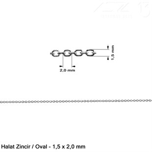 Zincir - Halat Tip - Oval 1,5 mm - Nikel Kaplama - Kaynaklı  / 1 Metre