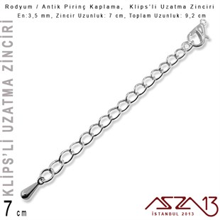 Antik Pirinç ve Rodyum Kaplama -  7 cm - Klipsli Uzatma Zinciri / 1 Adet