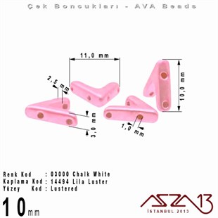 (Ava Beads) 10 mm Chalk White Lila Luster Boncuk / 4 Adet