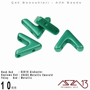 (Ava Beads) 10 mm Alabaster Metallic Emerald Boncuk / 4 Adet