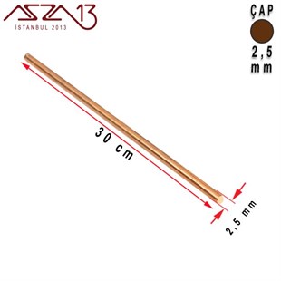 2,5 mm Çapında, 30 cm Uzunluğunda Bakır Çubuk / Paket İçeriği 5 Adet