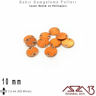 Bakır - 10 mm - Damgalama Pulu - Çift Delik - Dikdörtgen / 10 Adet
