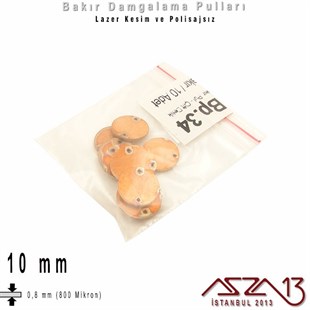 Bakır - 10 mm - Damgalama Pulu - Çift Delik - Dikdörtgen / 10 Adet