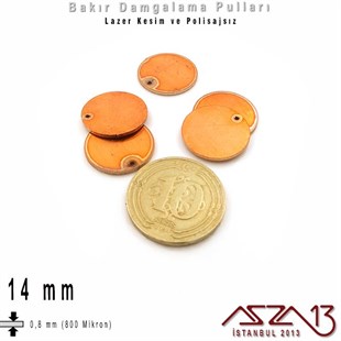 Bakır - 14 mm - Damgalama Pulu - Tek Delik - Yuvarlak / 5 Adet