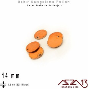 Bakır - 14 mm - Damgalama Pulu - Tek Delik - Yuvarlak / 5 Adet