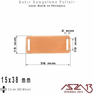 Bakır - 15x38 mm - Damgalama Pulu - Çift Delik - Dikdörtgen / 1 Adet