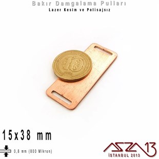 Bakır - 15x38 mm - Damgalama Pulu - Çift Delik - Dikdörtgen / 1 Adet