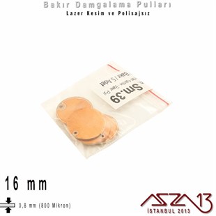 Bakır - 16 mm - Damgalama Pulu - Tek Delik - Yuvarlak / 5 Adet