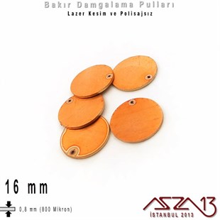 Bakır - 16 mm - Damgalama Pulu - Tek Delik - Yuvarlak / 5 Adet