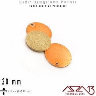 Bakır - 20 mm - Damgalama Pulu - Tek Delik - Yuvarlak / 2 Adet
