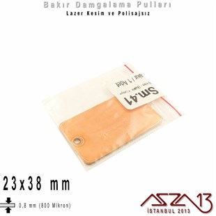 Bakır - 23x38 mm - Damgalama Pulu - Tek Delik - Dikdörtgen / 1 Adet