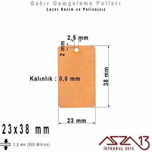 Bakır - 23x38 mm - Damgalama Pulu - Tek Delik - Dikdörtgen / 1 Adet
