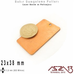 Bakır - 23x38 mm - Damgalama Pulu - Tek Delik - Dikdörtgen / 1 Adet