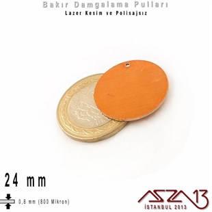 Bakır - 24 mm - Damgalama Pulu - Tek Delik - Yuvarlak / 1 Adet
