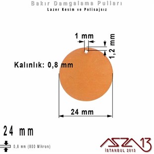 Bakır - 24 mm - Damgalama Pulu - Tek Delik - Yuvarlak / 1 Adet