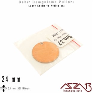 Bakır - 24 mm - Damgalama Pulu - Tek Delik - Yuvarlak / 1 Adet