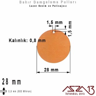 Bakır - 28 mm - Damgalama Pulu - Tek Delik - Yuvarlak / 1 Adet