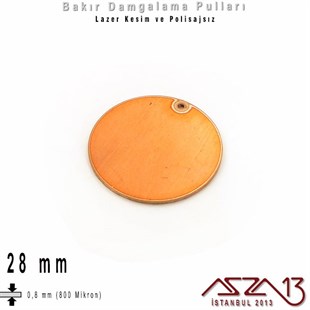 Bakır - 28 mm - Damgalama Pulu - Tek Delik - Yuvarlak / 1 Adet
