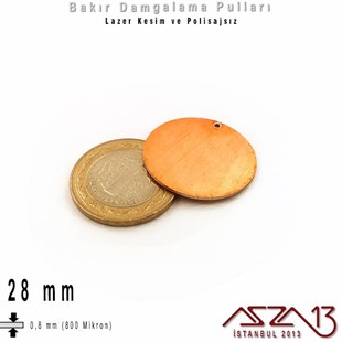 Bakır - 28 mm - Damgalama Pulu - Tek Delik - Yuvarlak / 1 Adet