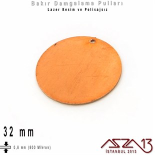 Bakır - 32 mm - Damgalama Pulu - Tek Delik - Yuvarlak / 1 Adet