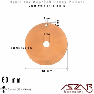 Bakır - 60 mm - Deney Pulu - Tek Delik - Yuvarlak / 1 Adet