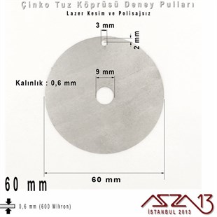 Çinko - 60 mm - Deney Pulu - Tek Delik - Yuvarlak / 1 Adet