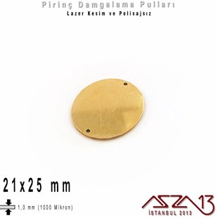Pirinç - 21x25 mm - Damgalama Pulu - Çift Delik - Elips (Oval) / 1 Adet