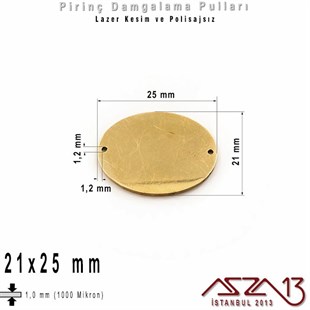 Pirinç - 21x25 mm - Damgalama Pulu - Çift Delik - Elips (Oval) / 1 Adet