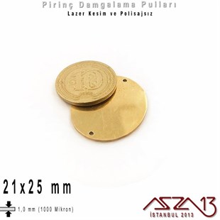 Pirinç - 21x25 mm - Damgalama Pulu - Çift Delik - Elips (Oval) / 1 Adet