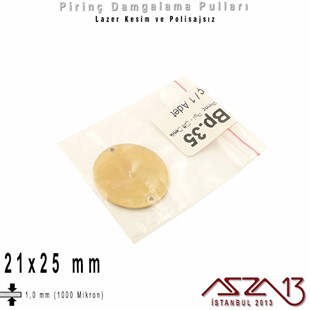 Pirinç - 21x25 mm - Damgalama Pulu - Çift Delik - Elips (Oval) / 1 Adet