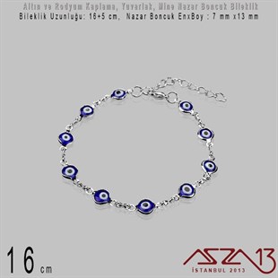 Altın ve Rodyum Kaplama - Pirinç ve Mine Malzeme - 16 cm Yuvarlak, Klipsli Nazar Boncuk Bileklik