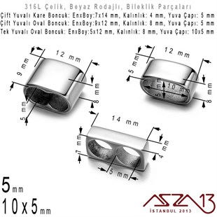 316L Çelik, Kare Çift Delik / Yassı Oval Çift Delik / Yassı Oval Tek Delik, Bileklik Ara Boncuk / 1 Adet