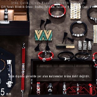 316L Çelik, Siyah Rodajlı, Desenli Bileklik Boncuk / 1 Adet