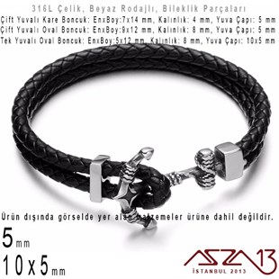 316L Çelik, Kare Çift Delik / Yassı Oval Çift Delik / Yassı Oval Tek Delik, Bileklik Ara Boncuk / 1 Adet