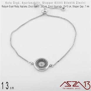 Rodyum ve Siyah Rodaj Kaplamalı, Asansör (Stopper) Kilitli Bileklik Zinciri