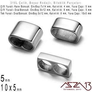 316L Çelik, Kare Çift Delik / Yassı Oval Çift Delik / Yassı Oval Tek Delik, Bileklik Ara Boncuk / 1 Adet
