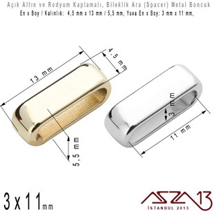 Açık Altın ve Rodyum Kaplamalı - 4,5 x 13 mm Yassı Metal Boncuk (Spacer) - Bileklik Ara Parça / 2 Adet