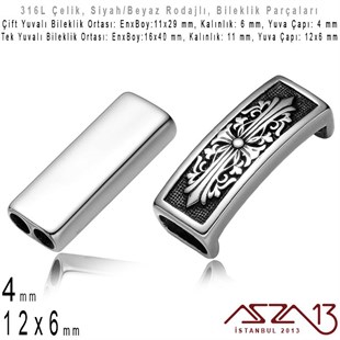 316L Çelik, Siyah / Beyaz Rodajlı,  Logolu / Logosuz, Bileklik Ortası / 1 Adet