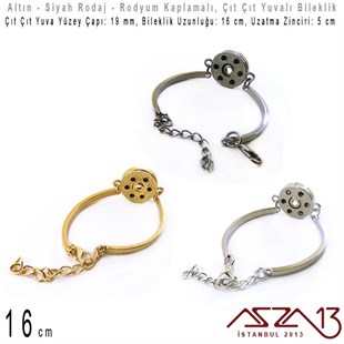 Altın, Rodyum ve Siyah Rodaj Kaplamalı, Çıt Çıt (Snap) Yuvalı Bileklik